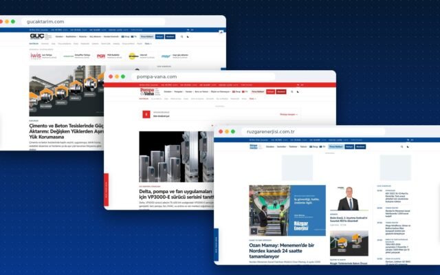 Yenilenen Güç Aktarım, Pompa & Vana ve Rüzgar Enerjisi sitelerinin ana sayfa ekran görüntüleri